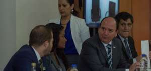 El fiscal general del Estado, Carlos Baca Mancheno, durante la audiencia para receptar la versi&oacute;n de Kepler V.  