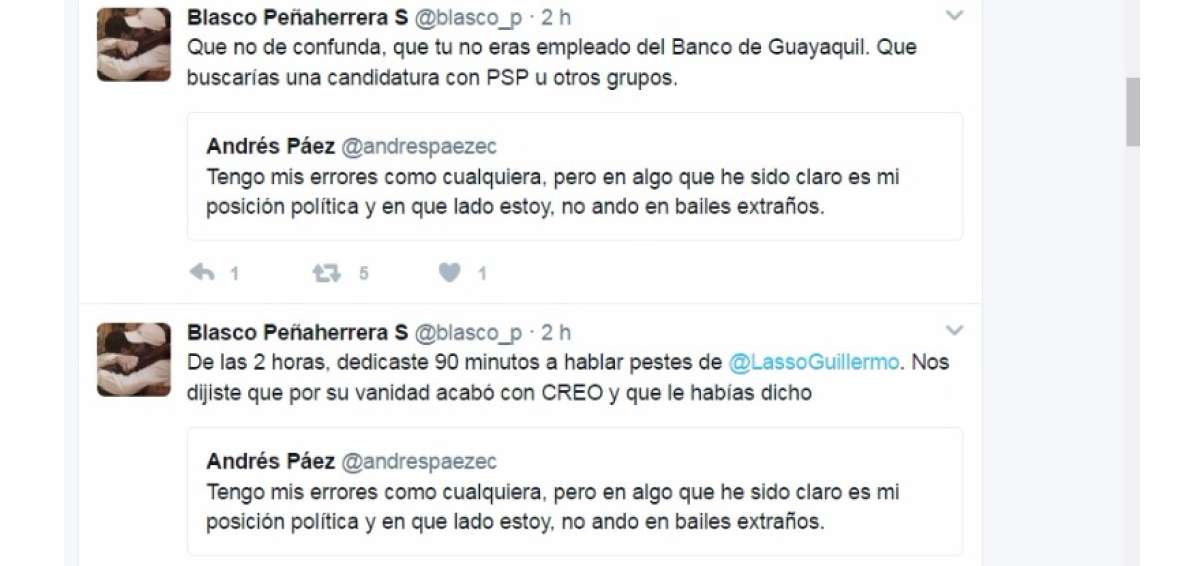 Blasco Pe&ntilde;aherrera a Andr&eacute;s P&aacute;ez: "De las 2 horas, dedicaste 90 minutos a hablar pestes de Guillermo Lasso"