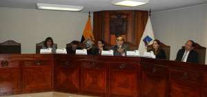 Integrantes de la Corte Constitucional durante la rueda de prensa para explicar los alcances de la sentencia respecto al matrimonio igualitario.
