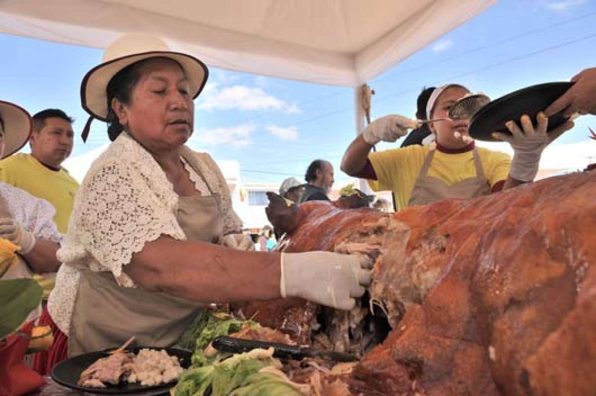 Rosa Otavalo prepar&oacute; un chancho de 180 libras con el acompa&ntilde;amiento de sus 5 hijos. Ella fue la representante de la ciudad de Cuenca. Foto: Jos&eacute; Luis Llivisaca.