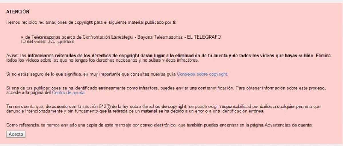 YouTube retira de cuenta de EL TEL&Eacute;GRAFO video de confrontaci&oacute;n entre Larre&aacute;tegui y Bayona 