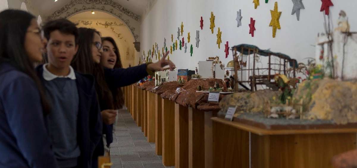 Estudiantes del colegio Albert Einstein observan la exposici&oacute;n.