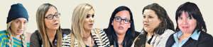 (De izquierda a derecha):Nathalie Vergara, Tina Zerega, Carolina Jaume, Inti Kory Bastidas, Andrea Crespo e Irene Le&oacute;n participaron de los paneles organizados por el diario p&uacute;blico de Ecuador. 