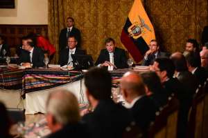 El presidente Rafael Correa, durante un di&aacute;logo con los empresarios privados en Carondelet. Foto: Sanitago Aguirre / EL TEL&Eacute;GRAFO