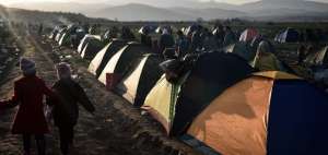 Campamento en la frontera de Grecia con Macedonia.