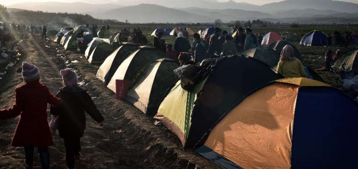 Campamento en la frontera de Grecia con Macedonia.