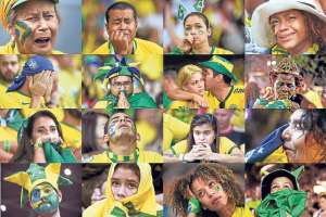 Un mosaico de los rostros de decepci&oacute;n y frustraci&oacute;n que dej&oacute; la eliminaci&oacute;n de Brasil del Mundial tras la derrota por goleada ante Alemania. Foto: AFP.
