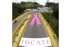 Con lazo humano, Ecuador y Colombia llaman a luchar contra c&aacute;ncer de seno (Galer&iacute;a)