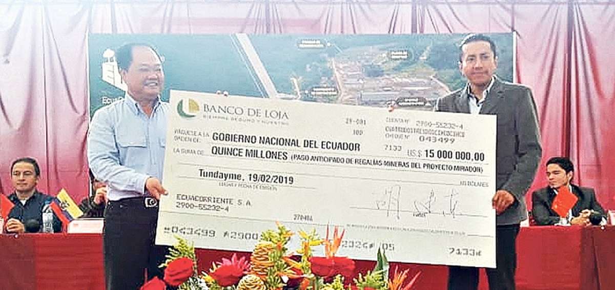 La empresa Ecuacorriente pag&oacute; al Estado $ 85 millones por regal&iacute;as anticipadas, pero pobladores del &aacute;rea de influencia reclaman los recursos.