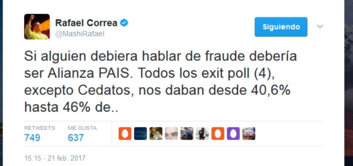 Correa: Si alguien debiera hablar de fraude deber&iacute;a ser PAIS