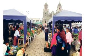 Los miembros de la asociaci&oacute;n de productores locales utilizan carpas y mandiles para diferenciarse de los dem&aacute;s participantes en la feria que se hace en la plaza. Fotos: Jos&eacute; Miguel Castillo/ El T&eacute;legrafo
