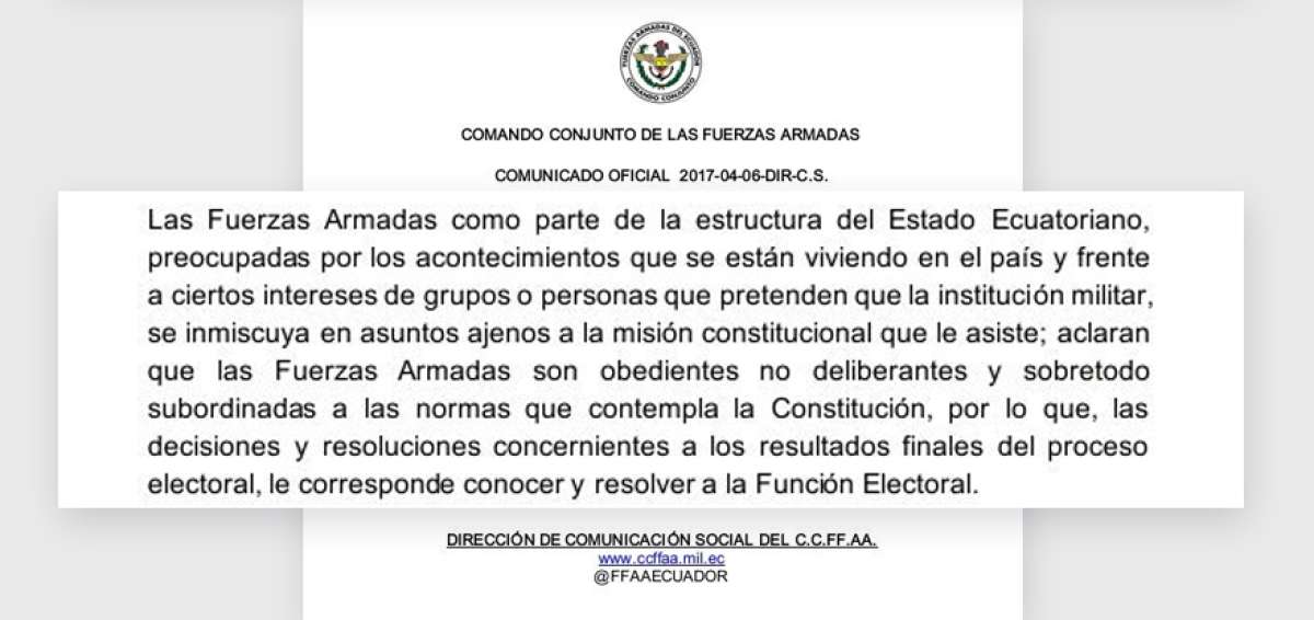 FF.AA.: Las resoluciones sobre comicios le corresponde resolver a la funci&oacute;n electoral