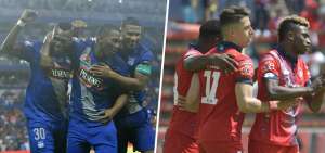 &rarr;El delantero Bryan Angulo (centro) de Emelec, celebra junto con Jorge Guagua (d) y Osbaldo Lastra. &Eacute;l se ha convertido en una pieza destacada en la ofensiva del equipo guayaquile&ntilde;o. En la gr&aacute;fica derecha, Jonathan Borja (d) es uno de los goleadores de El Nacional, con ocho tantos actualmente. En la imagen aparece junto con Manuel Balda (11) y el extremo izquierdo Alejandro Villalba. 
