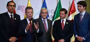 El presidente de Colombia, Juan Manuel Santos, se reuni&oacute; en Lima con sus hom&oacute;logos de Chile, M&eacute;xico, Per&uacute;, y con el primer ministro de Canad&aacute;.