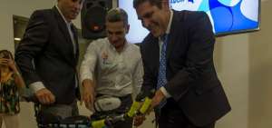 Xavier Enderica (izq.), ministro del Deporte; Fernando Alvarado, ministro de Turismo, y Holbach Mu&ntilde;et&oacute;n. 
