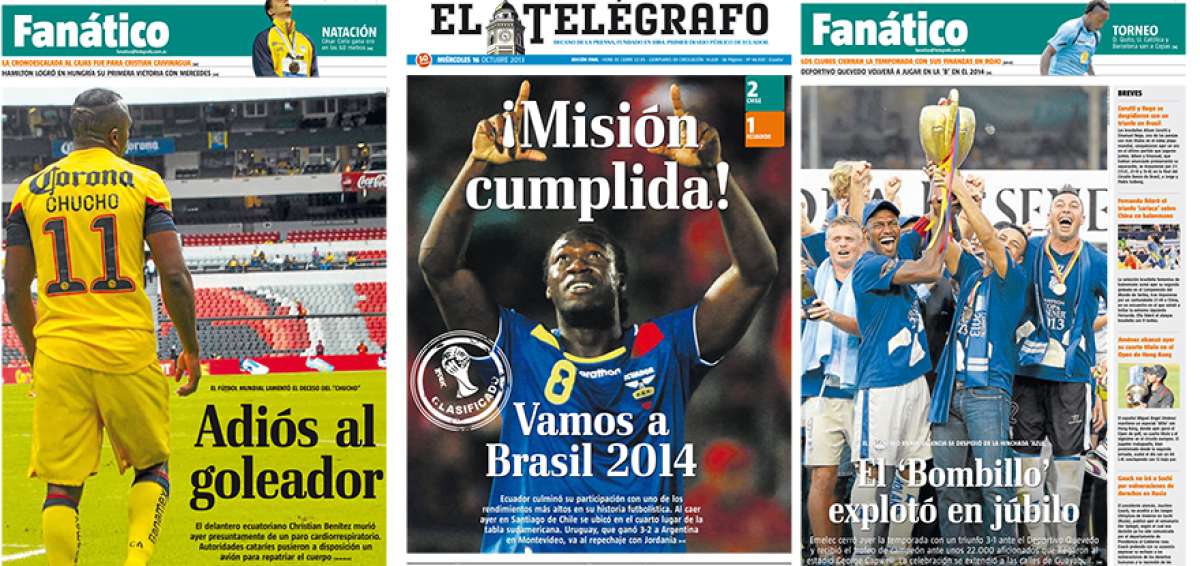Christian el &lsquo;Chucho&rsquo; Ben&iacute;tez falleci&oacute; en Doha, Catar, tras una peritonitis mal atendida. La selecci&oacute;n ecuatoriana de f&uacute;tbol logr&oacute; la clasificaci&oacute;n al Mundial Brasil 2014 en la &uacute;ltima fecha. Emelec se consagr&oacute; campe&oacute;n del campeonato local e inici&oacute; el camino de una gran cosecha de t&iacute;tulos.
