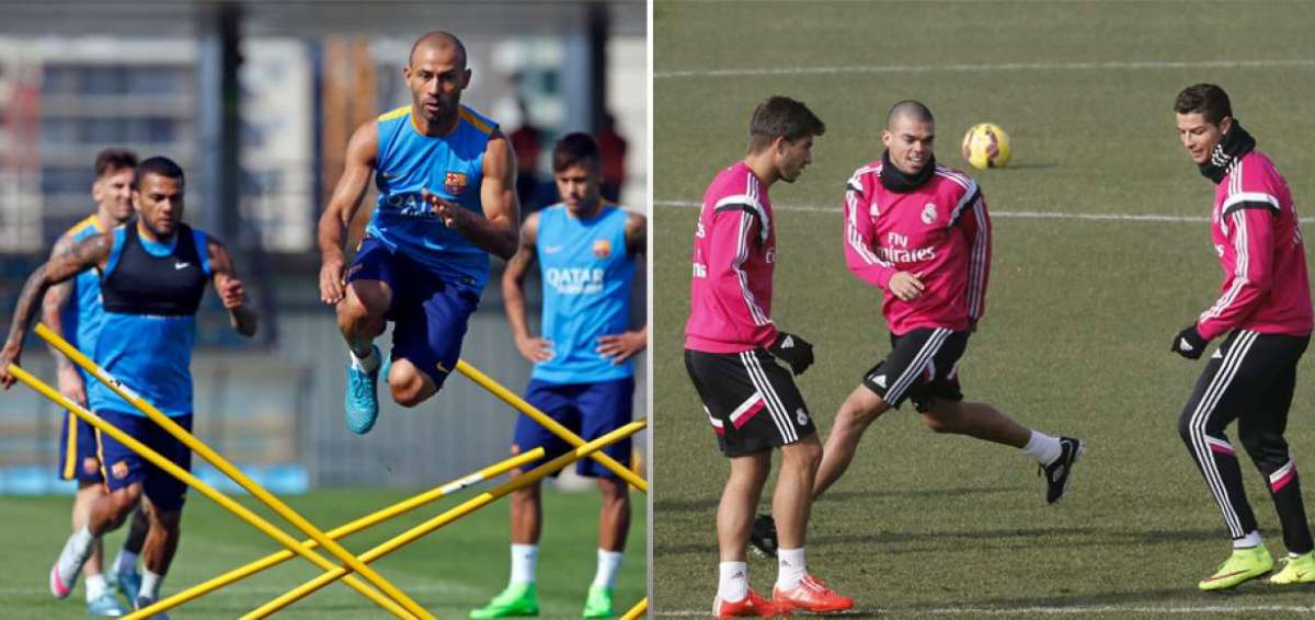 El argentino Javier Mascherano (centro) liderar&aacute; la defensa cul&eacute; hoy ante el Granada. En la foto derecha, el portugu&eacute;s Cristiano Ronaldo (der.) ser&aacute; el referente de ataque del Real Madrid ante el Deportivo La Coru&ntilde;a.  