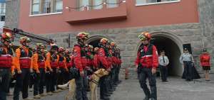 Los perros especializados en rescates formaron parte del homenaje que recibi&oacute; el grupo que ayud&oacute; en M&eacute;xico tras el terremoto del 19 de septiembre.