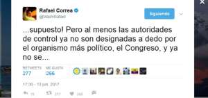 Correa: "Las autoridades de control ya no son designadas a dedo por el organismo m&aacute;s pol&iacute;tico, el Congreso"