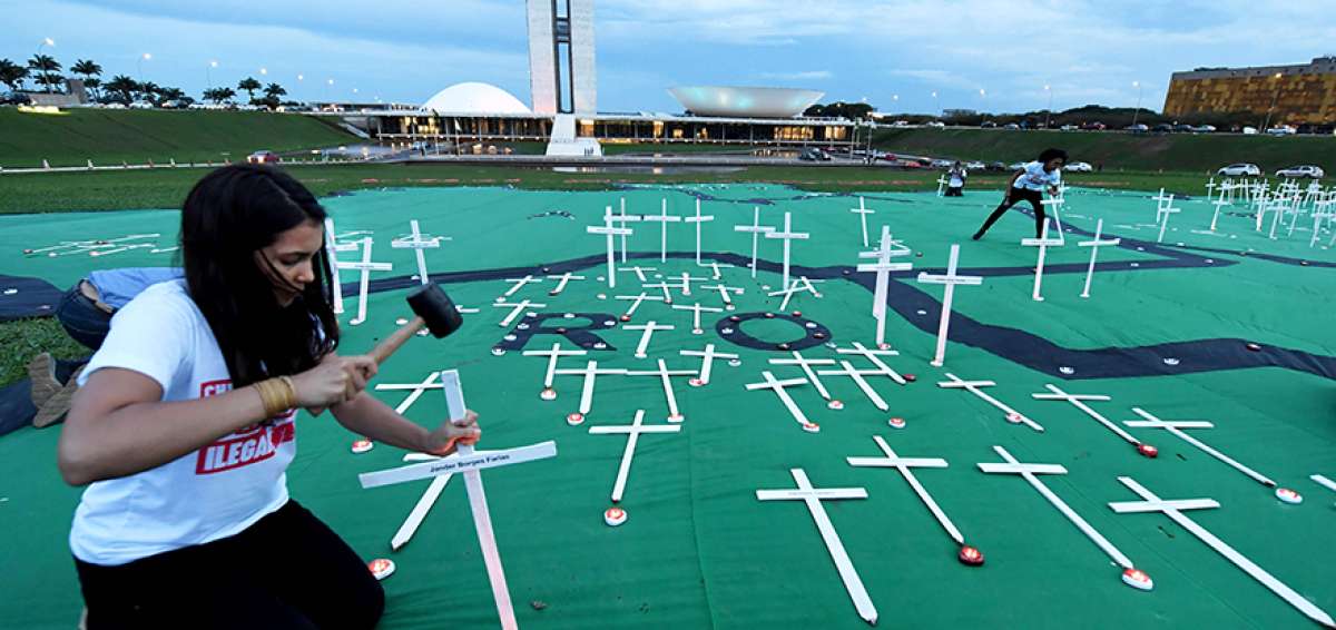 &rarr;Greenpeace instal&oacute; decenas de cruces blancas en la explanada, frente al Congreso en Brasilia, con el fin de remarcar simb&oacute;licamente la tala.