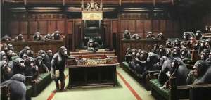 Un &oacute;leo de Banksy con chimpanc&eacute;s en el Parlamento se vende por $12 millones