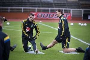 Zlatan Ibrahimovic (d.) es el capit&aacute;n y referente de la selecci&oacute;n sueca. Foto: AFP