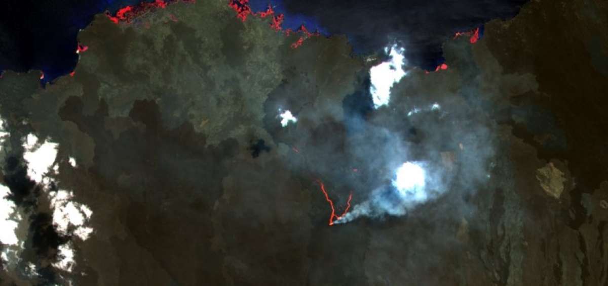Imagen del volc&aacute;n Sierra Negra captada el 6 de julio por el sat&eacute;lite Sentinel 2. 