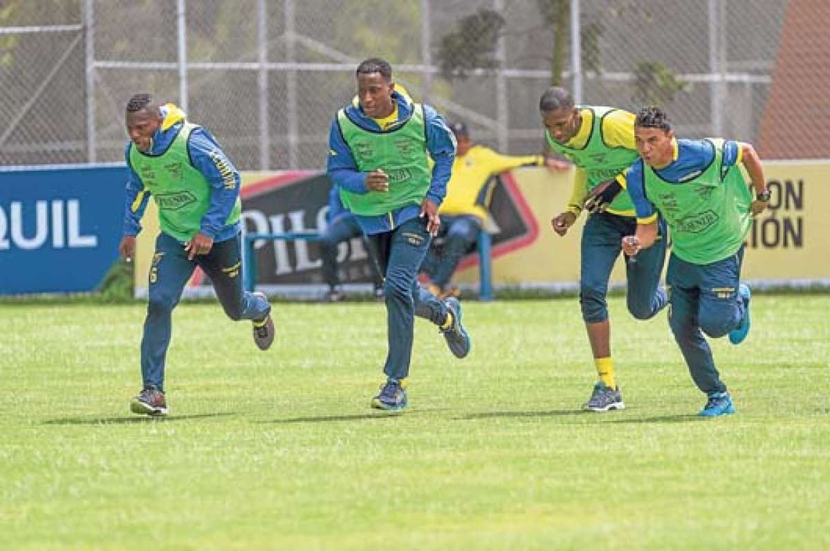 El delantero Jaime Ayov&iacute; (c) podr&iacute;a ser titular este s&aacute;bado en el partido amistoso que Ecuador disputar&aacute; contra Holanda. FOTO: ANDR&Eacute;S DARQUEA.