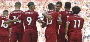 Festejo del Liverpool tras golear al Arsenal.