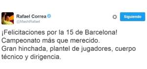 Presidente Correa felicit&oacute; a Barcelona por el campeonato