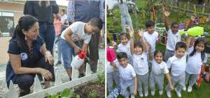 Roc&iacute;o de Moreno, presidenta del Comit&eacute; del Plan Toda una Vida, comparti&oacute; con los menores de edad. Los alumnos de inicial del sistema p&uacute;blico aprenden a regar plantas y a protegerlas.