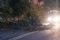 Un deslizamiento de tierra y desprendimiento de material vegetal se reportaron sobre la avenida Oswaldo Guayasamín.