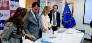 De izquierda a derecha, Liggia Estrella (Corpei), Carlos Zaldumbide (CCQ), Marianne Van Steen (Uni&oacute;n Europea) y Jorge Subirana (Cainco).