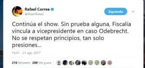 Correa dice que se intenta vincular a Glas en caso Odebrecht "sin prueba alguna"