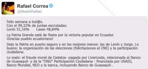 Correa: "Dejo al pa&iacute;s en puerto seguro y en las mejores manos"