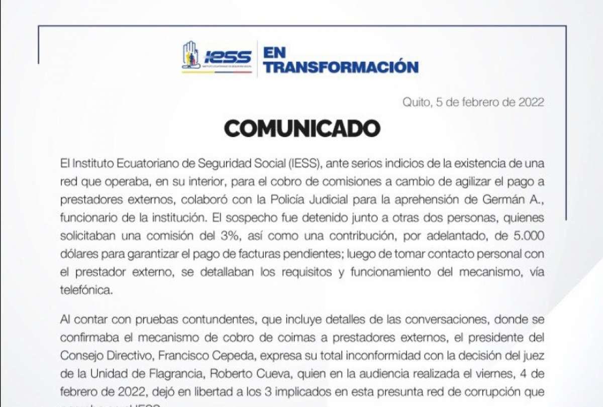 Se detuvo a tres presuntos implicados en el cobro de comisiones a prestadores externos en el IESS