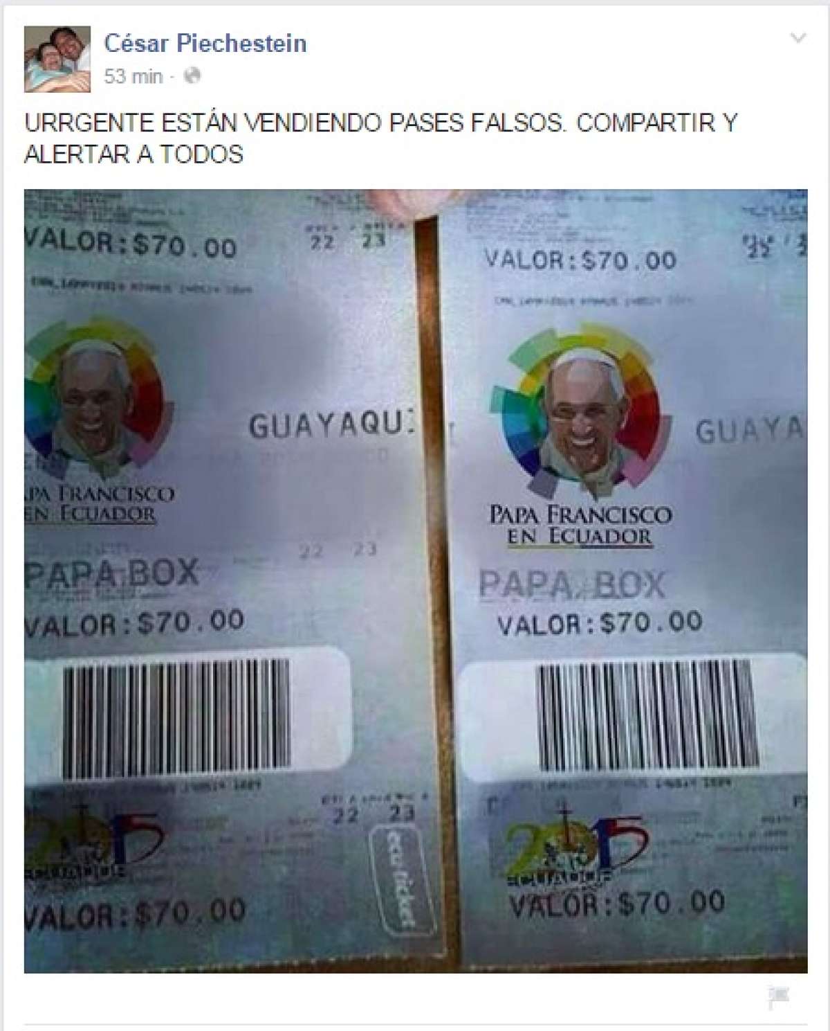 Iglesia alerta la venta pases falsos para la misa del papa Francisco