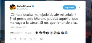 Correa sobre c&aacute;mara oculta: "Si el Presidente prueba aquello, que me vaya a la c&aacute;rcel. Si no, que renuncie"