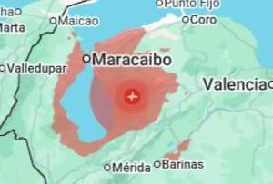 Imagen difundida por el Servicio Geol&oacute;gico de Estados Unidos (USGS, en ingl&eacute;s) donde se ve el epicentro de un terremoto de magnitud 7,1.