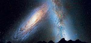 Esta es una visi&oacute;n art&iacute;stica de un hecho que va a suceder dentro de miles de millones de a&ntilde;os: la colisi&oacute;n de dos galaxias, la V&iacute;a L&aacute;ctea y Andr&oacute;meda. Foto: Cortes&iacute;a Internetia