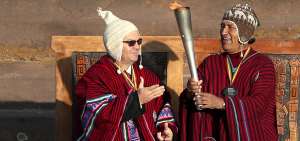 El presidente de Bolivia, Evo Morales, y el secretario general de Odesur, Camilo P&eacute;rez, participaron en la ceremonia que se realiz&oacute; en la antigua ciudad de Tihuanaco.