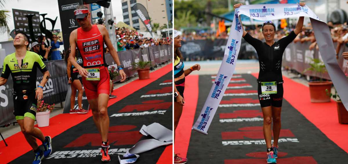 Izquierda:El brasile&ntilde;o Reinardo Colucci es el sucesor del canadiense Cody Beals luego de ganar el Ironman 70.3 Ecuador 2017. Derecha: La estadounidense Kelsey Withrow hizo 4 horas, 31 minutos y 7 segundos en la competencia que se realiz&oacute; en Manta con la participaci&oacute;n de 1.600 deportistas.