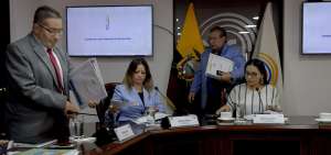 A la sesi&oacute;n acudieron Diana Atamaint, presidenta del CNE; los consejeros Esthela Acero, Jos&eacute; Cabrera y los alternos de Luis Verdezoto y Enrique Pita.