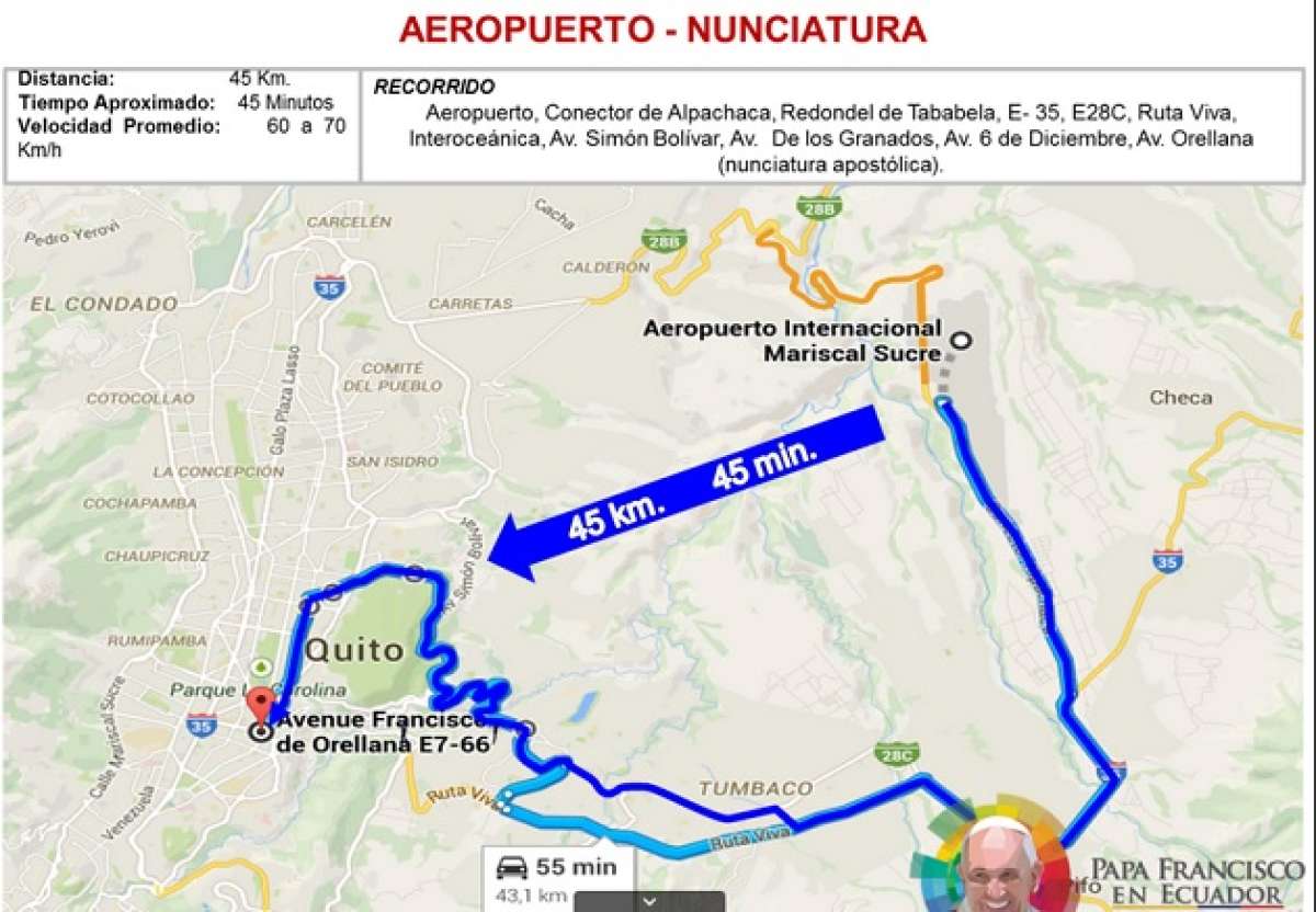 Conozca la ruta que recorrer&aacute; el papa Francisco en el papam&oacute;vil