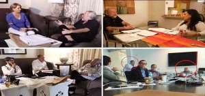 Janet Hinostroza (arriba, izquierda), Tania Tinoco (arriba derecha), periodistas de Expreso entrevistaron a Pareja Yannuzelli. En la &uacute;ltima foto una reuni&oacute;n en la casa de los hermanos Isa&iacute;as en Miami.