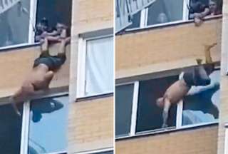 Hombre cae de un quinto piso pero logra sostenerse de una ventana en Rusia