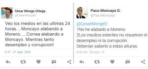 La respuesta de Paco Moncayo a C&eacute;sar Monge fue eliminado minutos despu&eacute;s.