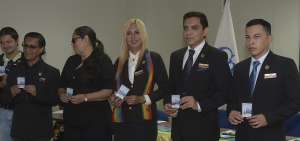 Los miembros del Ocige, Andr&eacute;s Jaramillo, Fernando Orozco, Martha Uzhca, Tanisha Rivas (coordinadora), Cristian Benites y Javier D&aacute;vila, recibieron esta semana las credenciales de observadores.