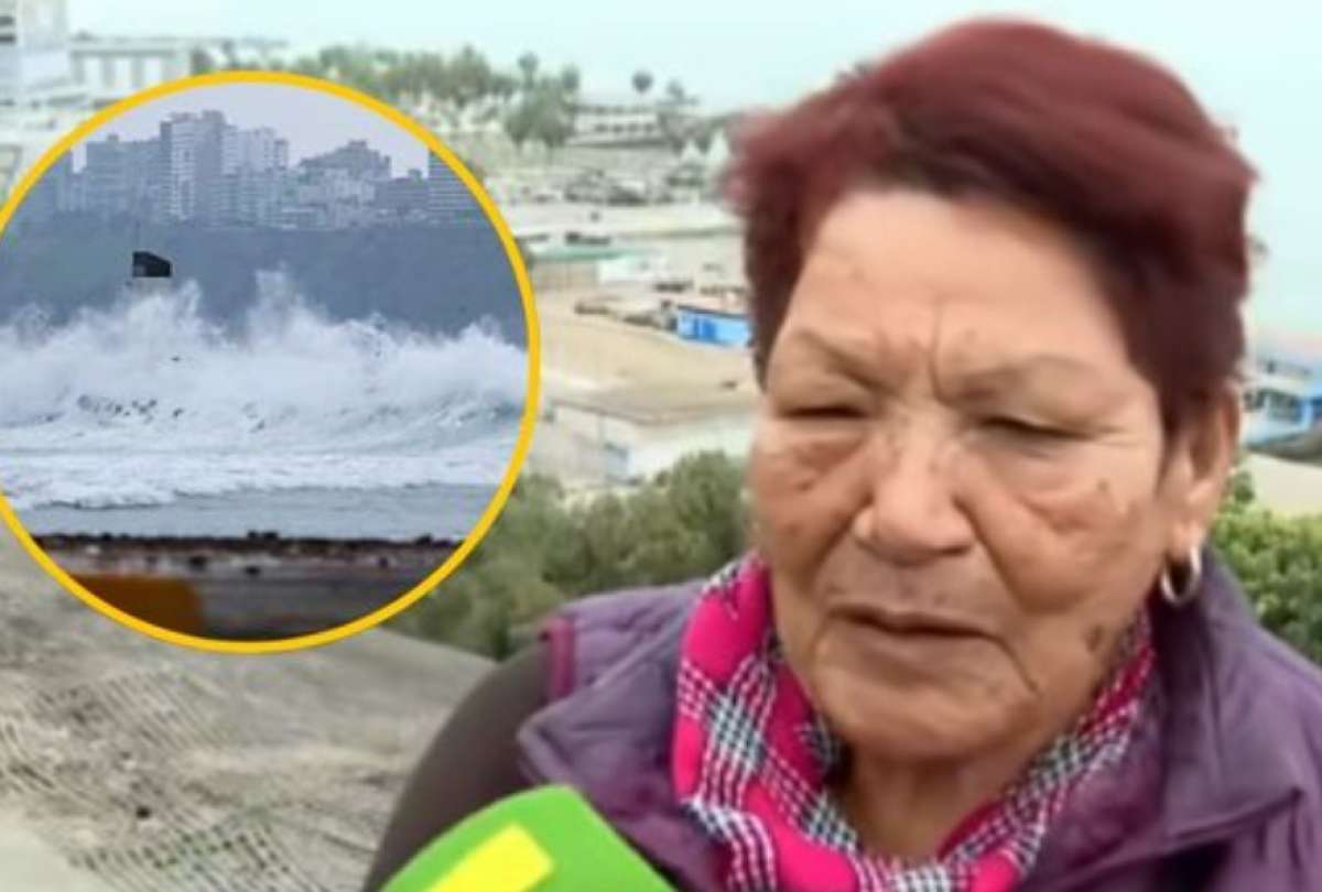 Aunque las autoridades de Perú pidieron evitar las zonas costeras por la alerta de tsunami, una abuela llevó a su nieto al malecón de Chorrillos.