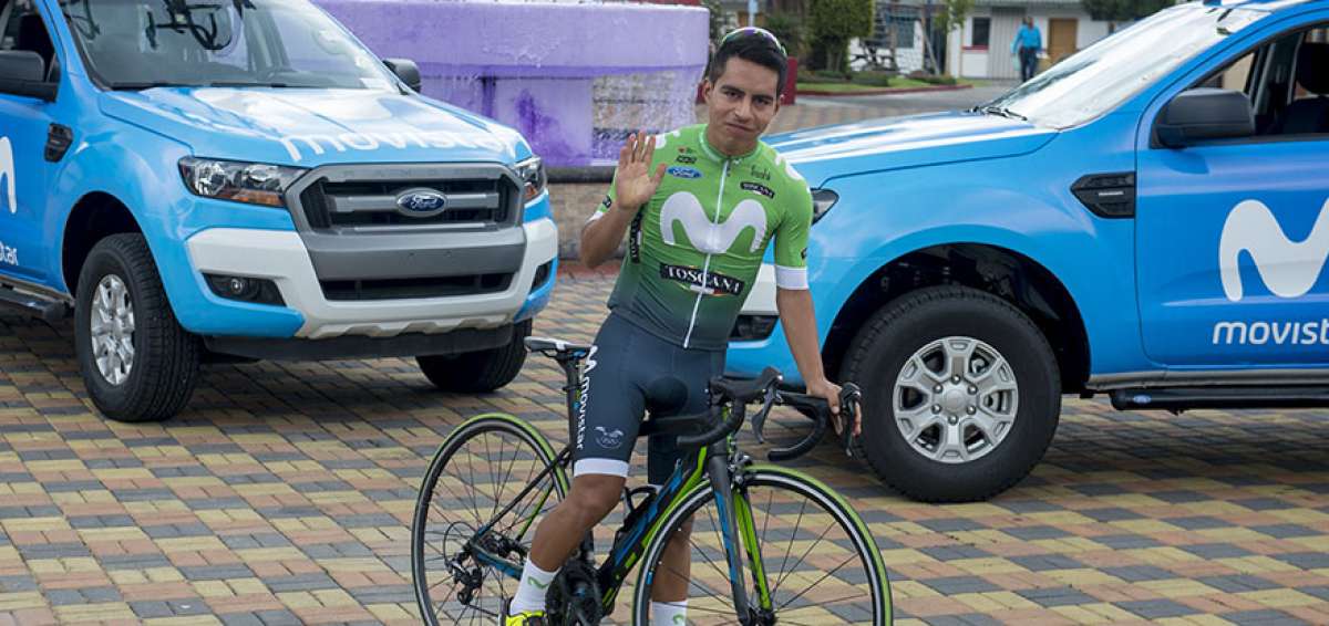 El ciclista Richard Huera, nacido en Sucumb&iacute;os hace 19 a&ntilde;os, durante la presentaci&oacute;n del Movistar Team Ecuador.